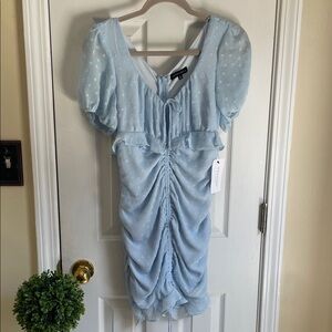 Cotton Candy Light Blue Puff Sleeve Fairycore Cottagecore Ruched Dress